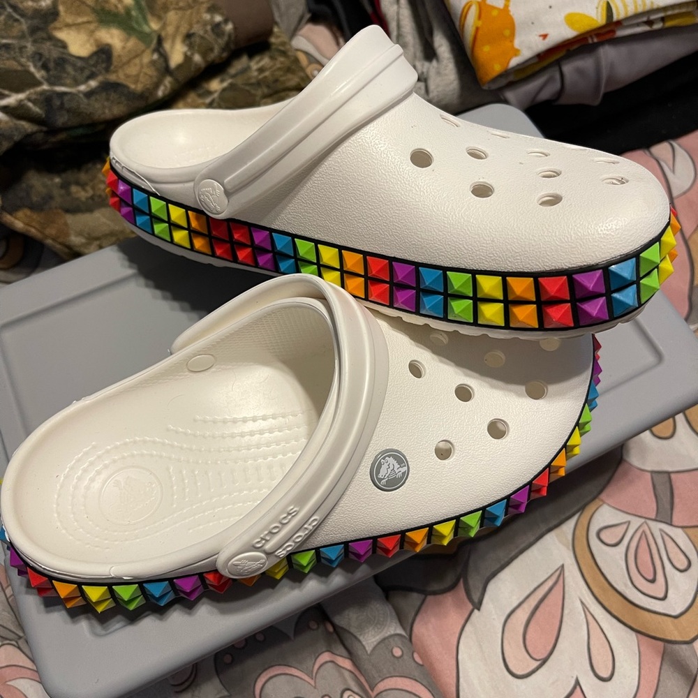 Rainbow Studded Crocs